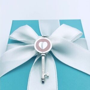 Tiffany & Co Pink Enamel Heart Key Charm Pendant with PACKAGING
